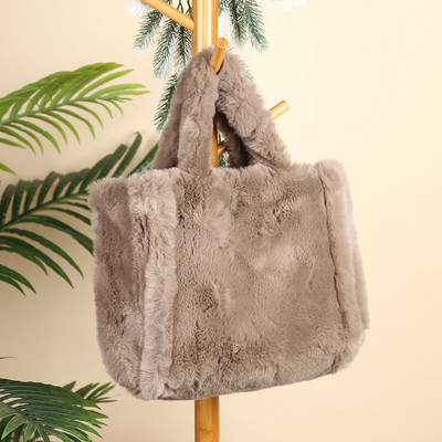Geantă de umăr de pluș pentru doamnă, de culoare solidă, toamnă iarnă, geantă pufoasă, moale, caldă, la modă, portabilă, simplă, ocazională, pentru vacanța de weekend