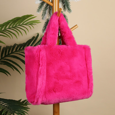 Geantă de umăr de pluș pentru doamnă, de culoare solidă, toamnă iarnă, geantă pufoasă, moale, caldă, la modă, portabilă, simplă, ocazională, pentru vacanța de weekend
