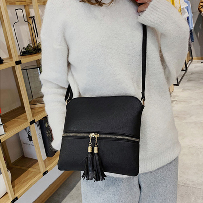 Geantă de umăr din piele PU pentru femei, genți de mână pentru femei, cu ciucuri, decor portabil, cu fermoar, geantă pentru mesaje, genți pătrate de cruce