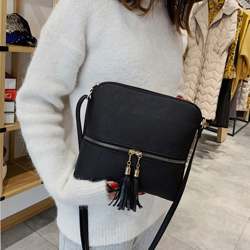 Geantă de umăr din piele PU pentru femei, genți de mână pentru femei, cu ciucuri, decor portabil, cu fermoar, geantă pentru mesaje, genți pătrate de cruce