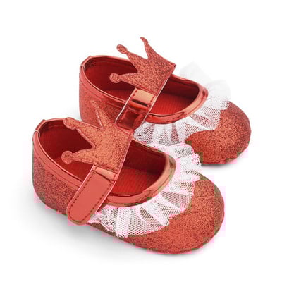Topánky pre dievčatká s princeznou Elsou, pre batoľatá, do postieľky pre 1 rok, modré a červené čipkované mokasíny s kamienkami a korunkou.