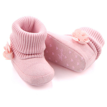 Новородени модни бебешки ботуши за момичета Обувки за принцеса Ботуши за новородени Бебешки буйки Марка Buty с розови цветя Подарък за душ
