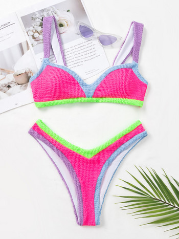 Push Up Bikini Σέξι Γυναικεία Μαγιό Στινγκ 2023 Block Χρώμα Brazilian Biquini Ψηλόμεση Μπικίνι Σετ μαγιό Μαγιό παραλίας