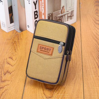 Ανδρική πάνινη τσάντα μέσης Πολυλειτουργική τσάντα κινητού τηλεφώνου Πακέτο ζώνης Casual αδιάβροχη θήκη τηλεφώνου τριών στρώσεων