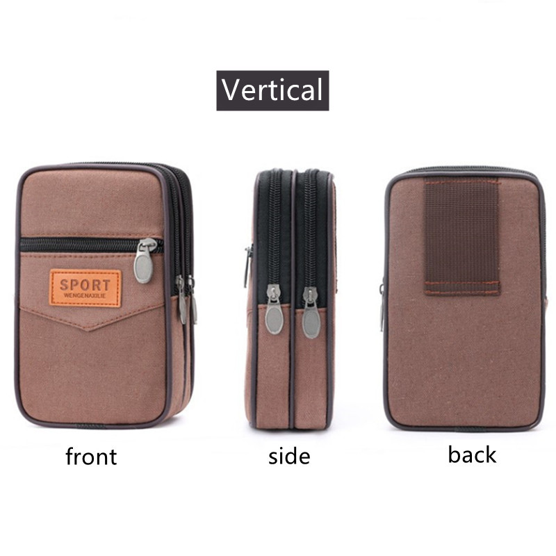 Ανδρική πάνινη τσάντα μέσης Πολυλειτουργική τσάντα κινητού τηλεφώνου Πακέτο ζώνης Casual αδιάβροχη θήκη τηλεφώνου τριών στρώσεων