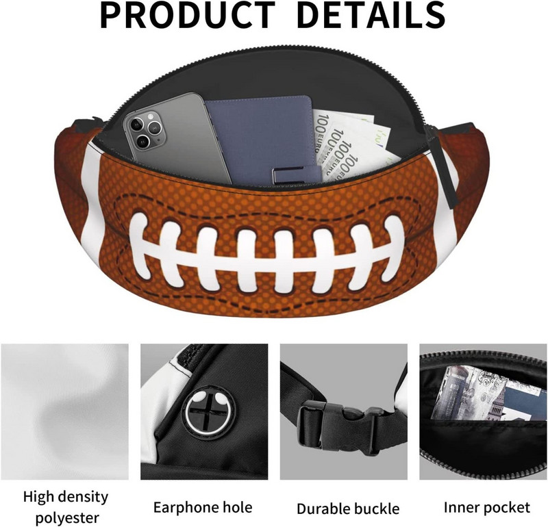 American Football Fanny Packs Πακέτο μέσης ταξιδιού για ενήλικες Τσάντα χιαστί Τσάντα ζώνης τσέπης με ρυθμιζόμενο λουράκι για αθλήματα