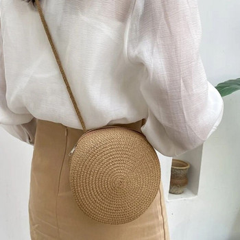 Hot Sale Στρογγυλή υφασμένη ψάθινη τσάντα Beach Crossbody Shoulder Bag Cute Rattan χειροποίητη πλεκτή καραμέλα μικρή τσάντα για γυναίκες