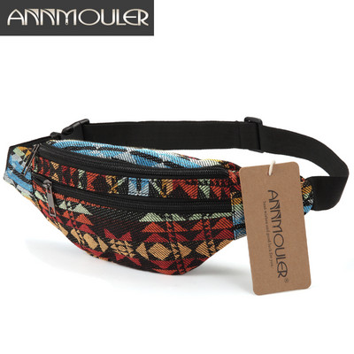 Annmouler New Fanny Pack 8 culori din material textil Geantă de talie în stil boem Geantă pentru curea cu 2 buzunare Geanta pentru telefon de călătorie