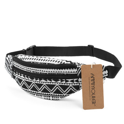 Annmouler New Fanny Pack 8 culori din material textil Geantă de talie în stil boem Geantă pentru curea cu 2 buzunare Geanta pentru telefon de călătorie