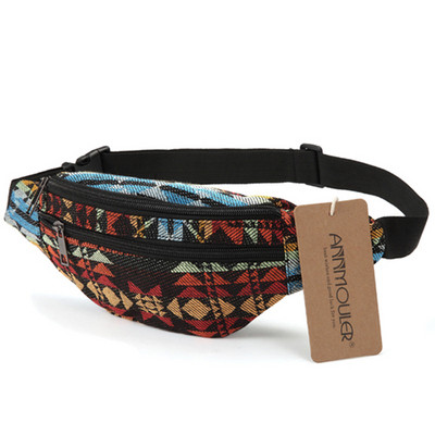 Annmouler New Fanny Pack 8 culori din material textil Geantă de talie în stil boem Geantă pentru curea cu 2 buzunare Geanta pentru telefon de călătorie