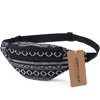 Annmouler New Fanny Pack 8 culori din material textil Geantă de talie în stil boem Geantă pentru curea cu 2 buzunare Geanta pentru telefon de călătorie