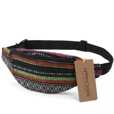 Annmouler New Fanny Pack 8 culori din material textil Geantă de talie în stil boem Geantă pentru curea cu 2 buzunare Geanta pentru telefon de călătorie