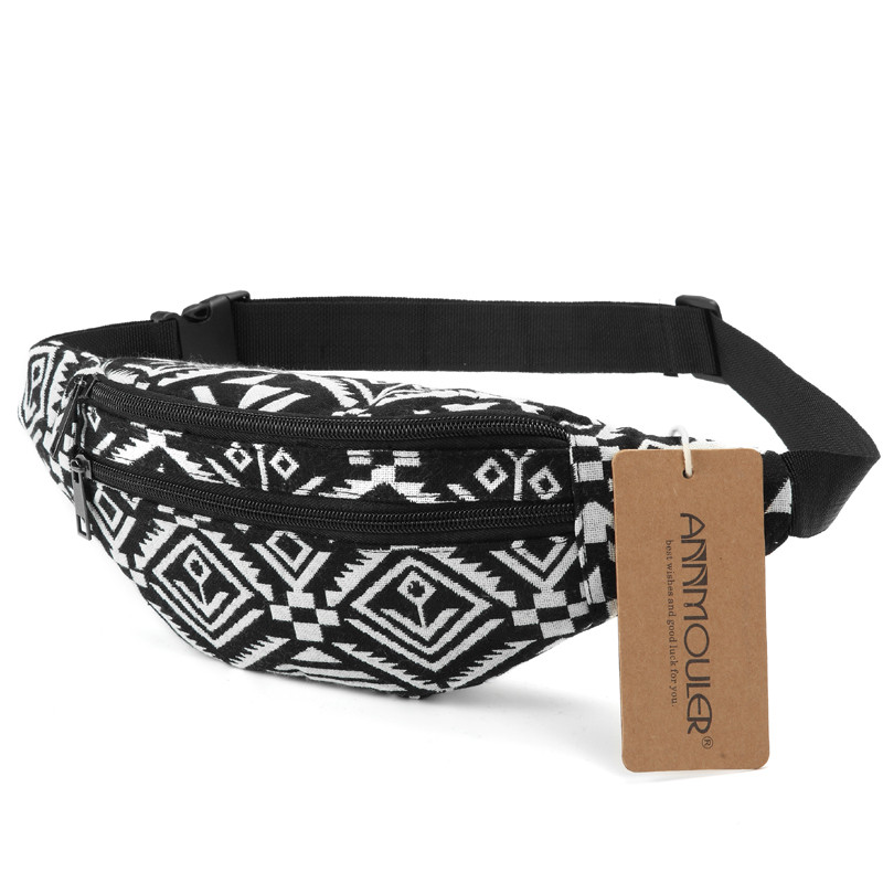 Annmouler New Fanny Pack 8 culori din material textil Geantă de talie în stil boem Geantă pentru curea cu 2 buzunare Geanta pentru telefon de călătorie