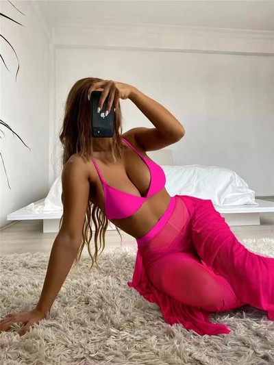 2023 Nou Set de bikini sexy din trei piese cu pantaloni de plajă cu volan Costume de baie pentru femei Costum de baie pentru femeie Bikini solid Costum de baie îmbrăcăminte de plajă