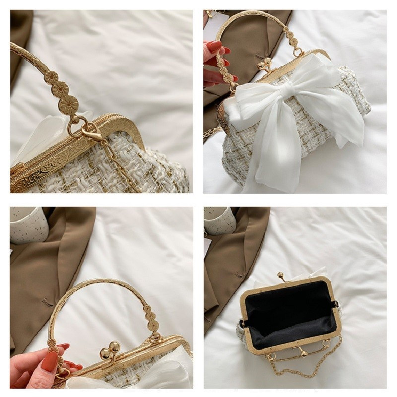 Vintage γυναικείες τσάντες tote φιόγκος Chain Crossbody Τσάντα ώμου Μικρές γυναικείες τσάντες με κλιπ Fashion Kiss Lock Τσάντα τσάντα για γυναίκες