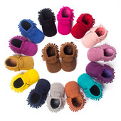 Pantofi pentru bebeluși Nou-născut Sugar Băiat Fată First Walker Suedu Bumbac Talpă Prințesă Fringe Toddler Patuț Mocasini casual