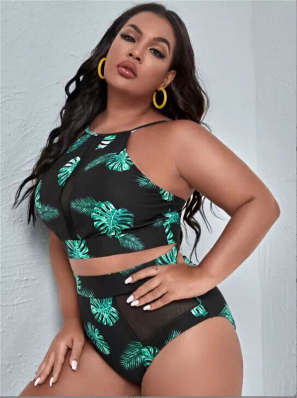 Para Praia Leaf Print Halter Σετ μπικίνι 2023 Ψηλόμεση μαγιό Biquini μεγάλου μεγέθους σέξι μεγάλου μεγέθους γυναικείο μαγιό