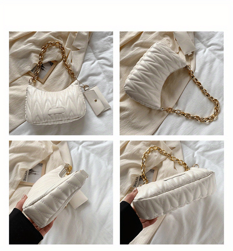 Τσάντα Argyle Quilted Ruched Crescent, Fashion Chain Shoulder Bag, Γυναικεία τσάντα με τσαντάκι νομισμάτων για το καλοκαίρι κάθε μέρα