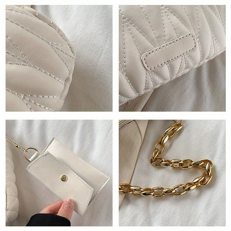 Τσάντα Argyle Quilted Ruched Crescent, Fashion Chain Shoulder Bag, Γυναικεία τσάντα με τσαντάκι νομισμάτων για το καλοκαίρι κάθε μέρα