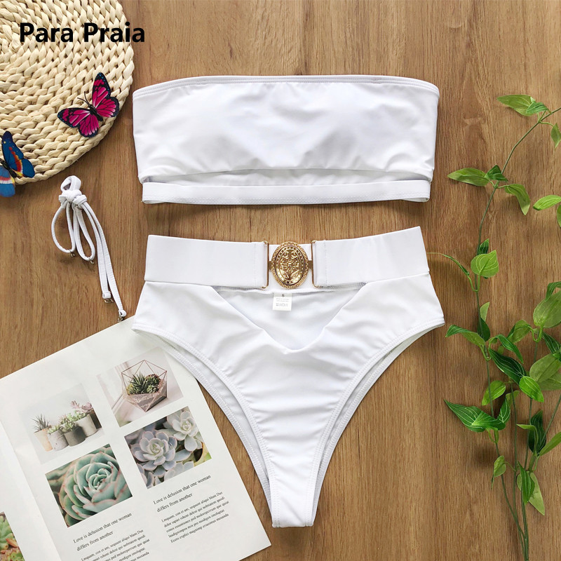 Σετ μπικίνι με ψηλή μέση 2023 Νέο λευκό μαγιό με πόρπη