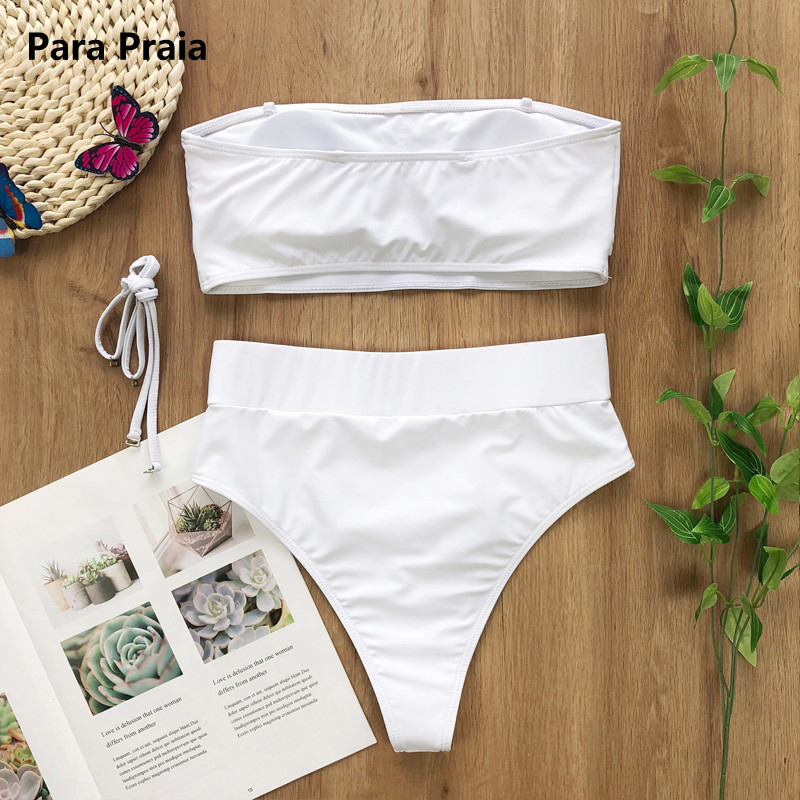 Σετ μπικίνι με ψηλή μέση 2023 Νέο λευκό μαγιό με πόρπη