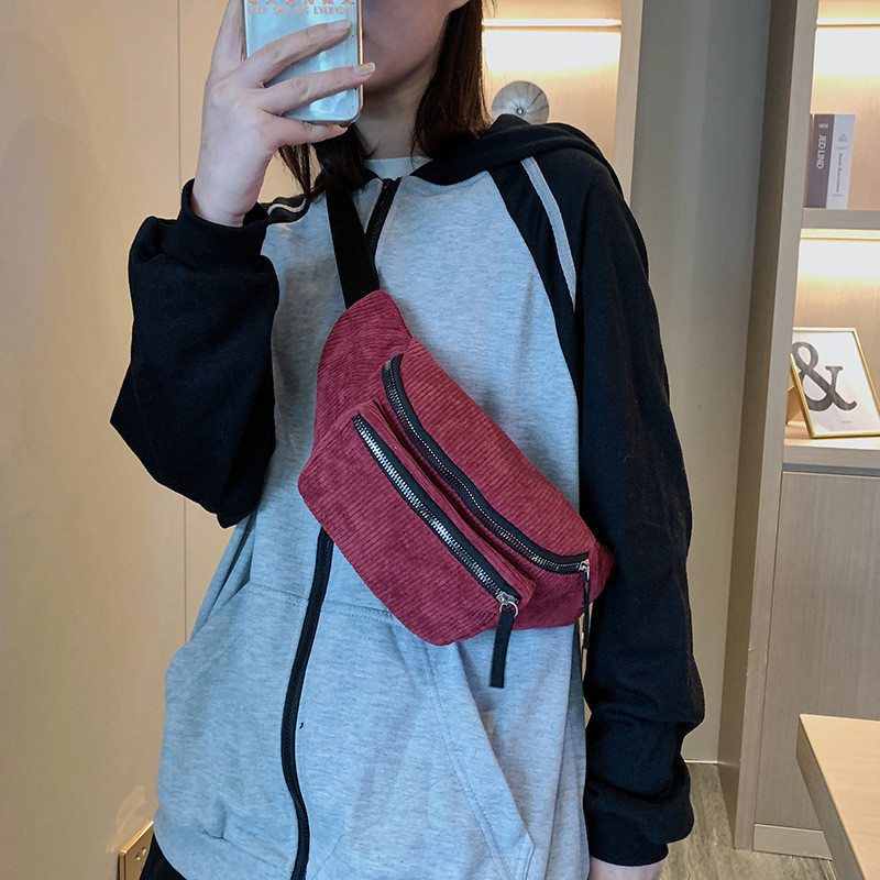 Jednoduchá manšestrová ľadvinka, dizajnérska zipsová taška na hrudník, športová cestovná dievčenská taška na opasok, módna taška na telefón pre ženy a mužov