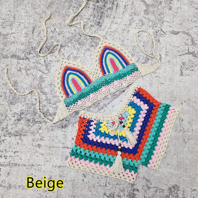 Para Praia 4 Χρώματα Πλεκτό Ψηλόμεσο Μαγιό 2023 Push Up Γυναικεία Μαγιό Σετ μπικίνι με βελονάκι Hollow Out Μαγιό μπικίνι