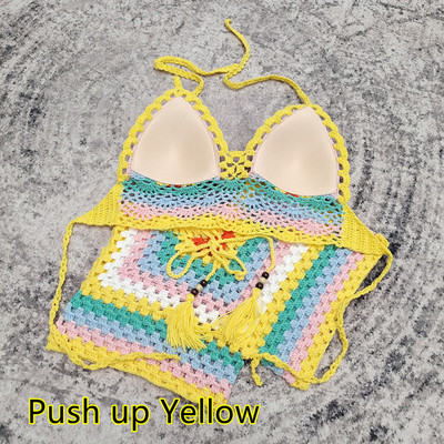 Para Praia 4 Χρώματα Πλεκτό Ψηλόμεσο Μαγιό 2023 Push Up Γυναικεία Μαγιό Σετ μπικίνι με βελονάκι Hollow Out Μαγιό μπικίνι