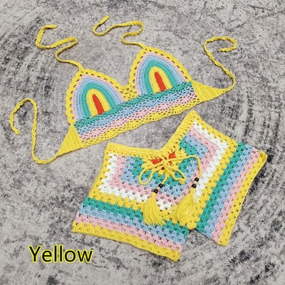 Para Praia 4 Χρώματα Πλεκτό Ψηλόμεσο Μαγιό 2023 Push Up Γυναικεία Μαγιό Σετ μπικίνι με βελονάκι Hollow Out Μαγιό μπικίνι