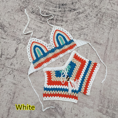 Para Praia 4 Χρώματα Πλεκτό Ψηλόμεσο Μαγιό 2023 Push Up Γυναικεία Μαγιό Σετ μπικίνι με βελονάκι Hollow Out Μαγιό μπικίνι