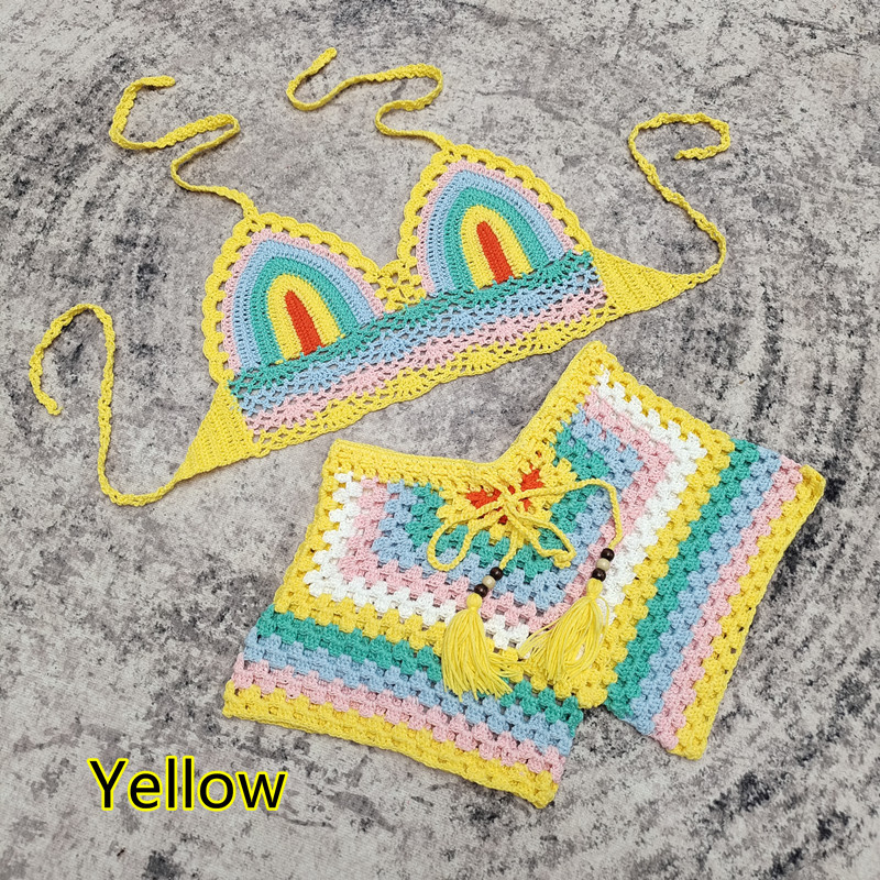 Para Praia 4 Χρώματα Πλεκτό Ψηλόμεσο Μαγιό 2023 Push Up Γυναικεία Μαγιό Σετ μπικίνι με βελονάκι Hollow Out Μαγιό μπικίνι