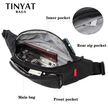 Ανδρική τσάντα μέσης TINYAT Casual Man Canvas Shoulder Fanny Packs Γυναικεία τσάντα ζώνης Τσάντα για χρήματα Τηλέφωνο Banana Bum Hip Bag