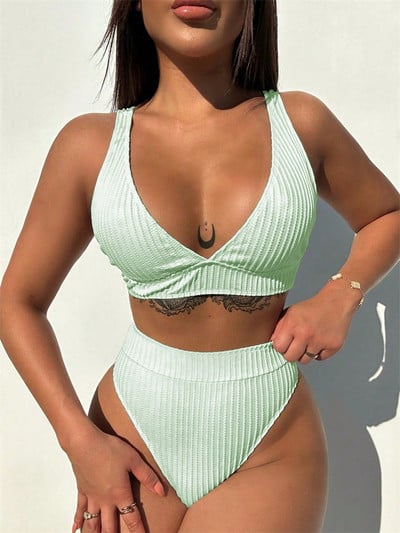 Para Praia kõrge lõikega päitsetega bikiinikomplekt 2023, seksikas kõrge vöökohaga ujumisriided naiste ujumistrikoo sügav V biquini seljataga ujumiskostüüm