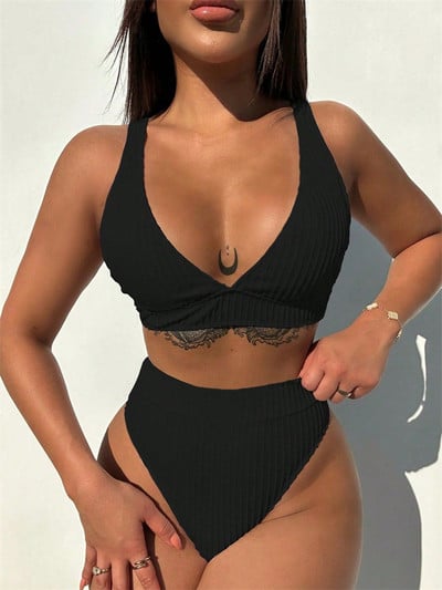 Para Praia kõrge lõikega päitsetega bikiinikomplekt 2023, seksikas kõrge vöökohaga ujumisriided naiste ujumistrikoo sügav V biquini seljataga ujumiskostüüm