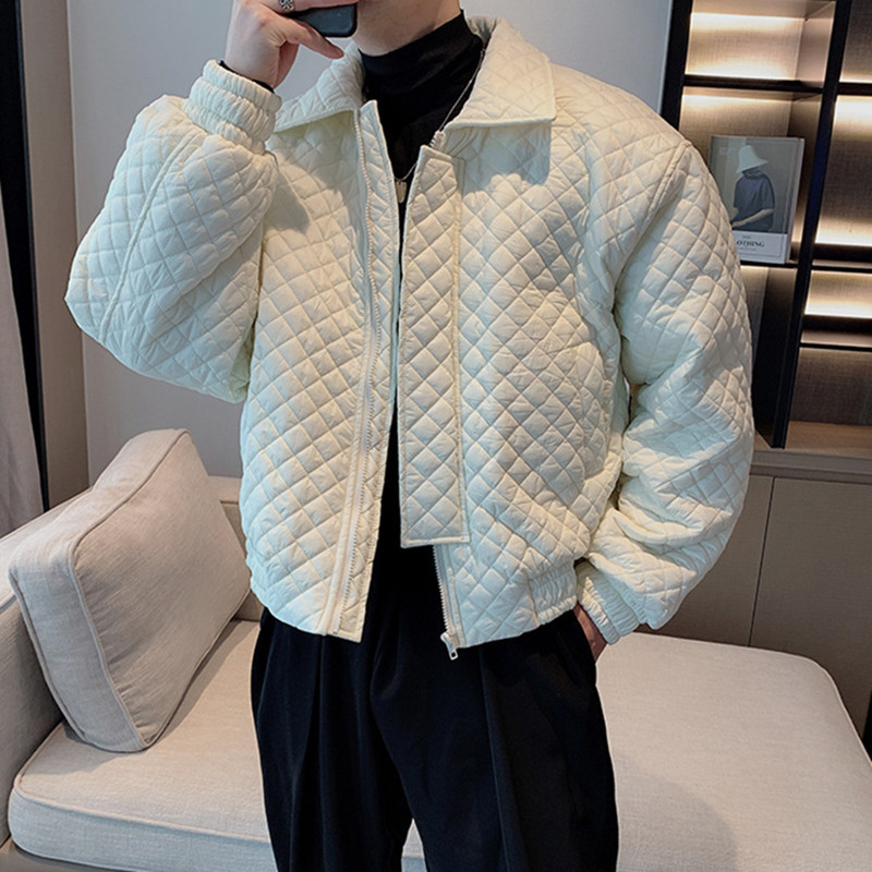 Jachetă de iarnă pentru bărbați, jachete căptușite îngroșate, cu rever, largi, scurtă, haină Argyle, jachetă bomber, îmbrăcăminte stradală pentru tineret, jachete pentru bărbați