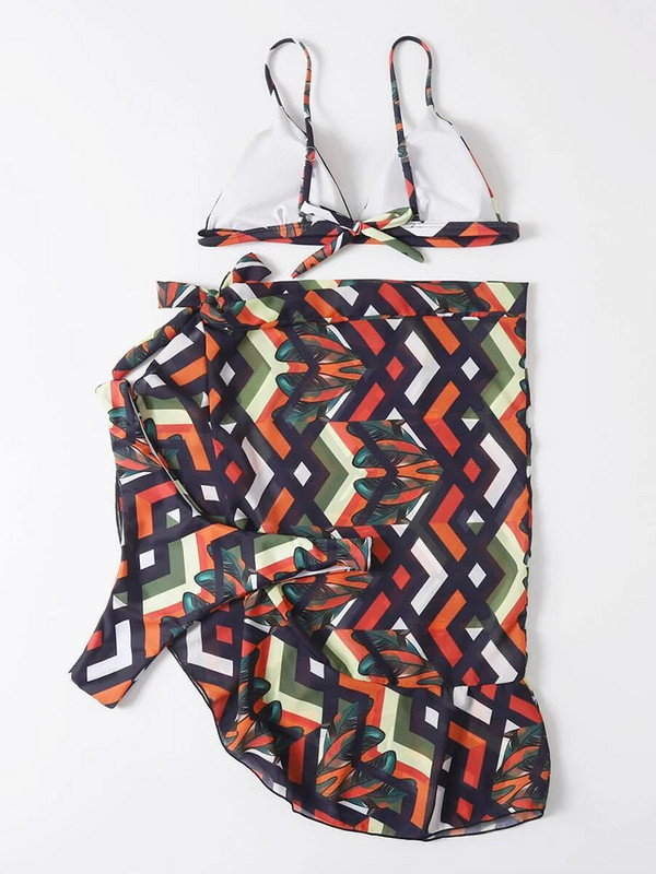 2023 Nou Sexy 3 bucăți Micro Bikini Triunghi Bretele Set de fuste de bikini cu talie joasă Sutien Thong Volane Trim Cover Up