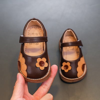 2023 Kvetinové dievčenské kožené topánky na nízkom podpätku pre batoľatá, protišmykové detské topánky Mary Janes pre deti do škôlky F11244