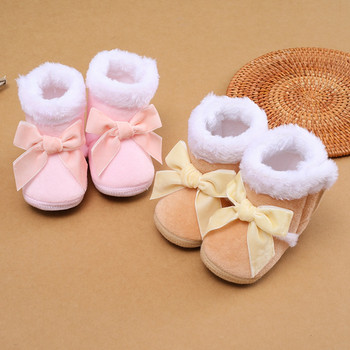 Ботуши за новородени Обувки за момиченца Обувки за бебета Bow Plus Кадифени памучни ботуши за първи проходилки Памучни топли обувки за бебешко креватче