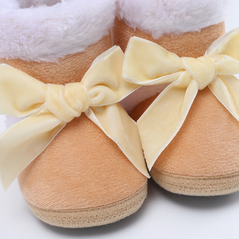 Ботуши за новородени Обувки за момиченца Обувки за бебета Bow Plus Кадифени памучни ботуши за първи проходилки Памучни топли обувки за бебешко креватче