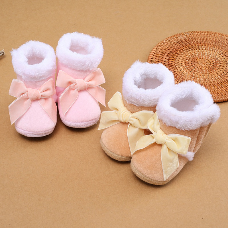 Čizme za novorođenčad Cipele Cipele za djevojčice Bow Plus Baršunaste pamučne čizme za prve hodače Pamučne tople cipele za dječji krevetić