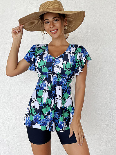 2023 Γυναικείο μαγιό δύο τεμαχίων φόρεμα μαγιό Tummy Control Ξεχωριστό εμπριμέ σετ τανκίνι μαγιό με σορτς