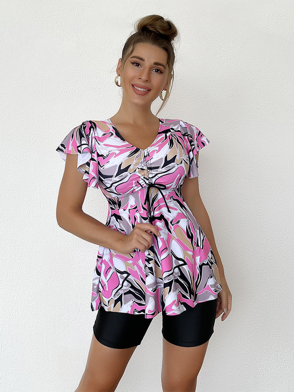 2023 Γυναικείο μαγιό δύο τεμαχίων φόρεμα μαγιό Tummy Control Ξεχωριστό εμπριμέ σετ τανκίνι μαγιό με σορτς