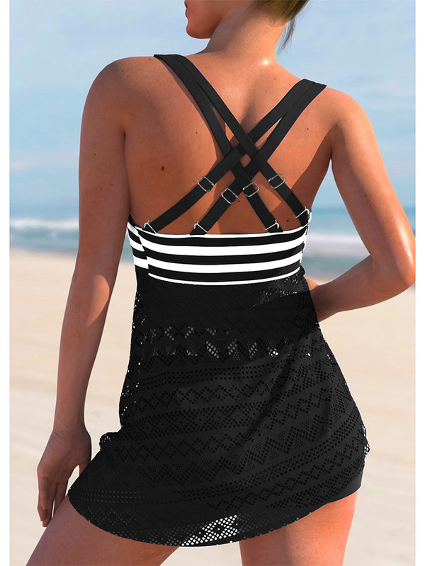 Bikini cu dungi 2023, costum de baie, tankini cu talie înaltă pentru femei, set de două piese de vară, costum de baie, costum de baie