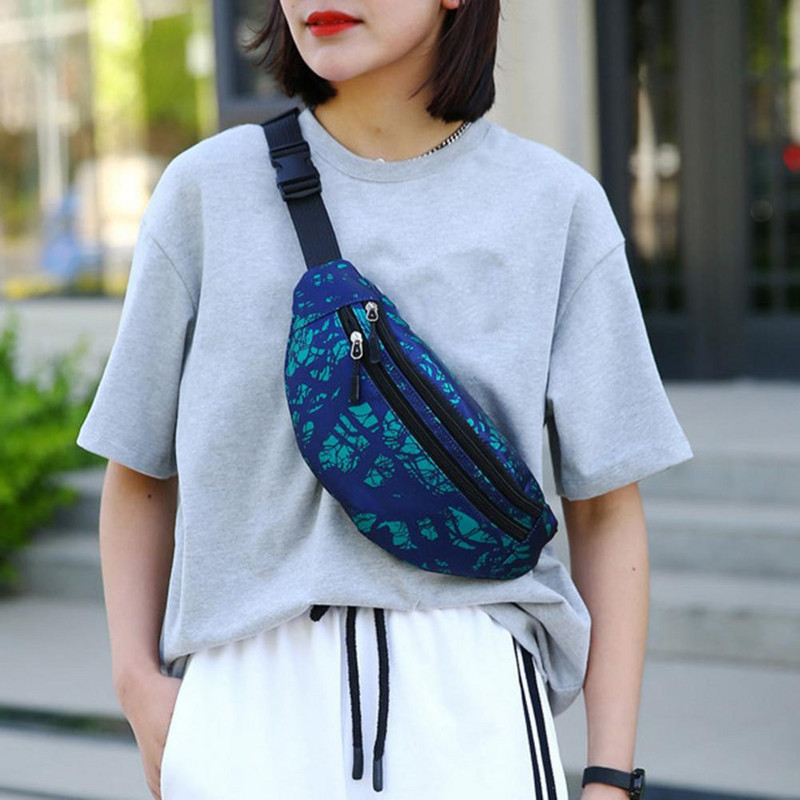 Geantă de talie Multi-buzunare cu imprimeu cu frunze din nailon, impermeabilă, cadou ocazional