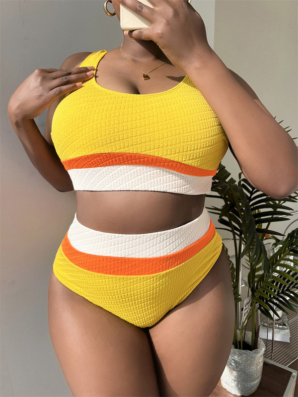 Para Praia Yellow Patchwork Bandeau Σετ μπικίνι 2023 Σέξι ριγέ μαγιό μεγάλου μεγέθους Γυναικεία μπικίνι μεγάλου μεγέθους