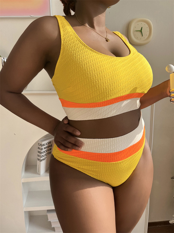 Para Praia Yellow Patchwork Bandeau Σετ μπικίνι 2023 Σέξι ριγέ μαγιό μεγάλου μεγέθους Γυναικεία μπικίνι μεγάλου μεγέθους