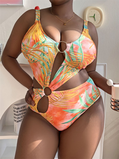 Para Praia Jednodijelni kupaći kostim visokog kroja s printom lišća 2023. Seksi kupaći kostim velike veličine Izdubljeni kupaći kostim Ženski monokini velike veličine