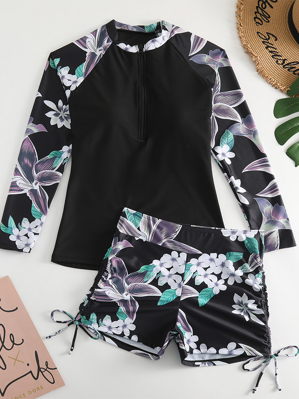 Dviejų dalių banglenčių maudymosi kostiumėlis, moteriškas, 2023 m. Naujas gėlėmis surišamas maudymosi kostiumėlis, moteriškas paplūdimio kostiumas, maudymosi kostiumėlis
