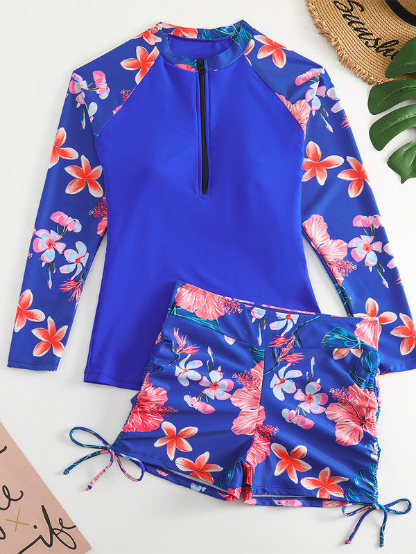 Dviejų dalių banglenčių maudymosi kostiumėlis, moteriškas, 2023 m. Naujas gėlėmis surišamas maudymosi kostiumėlis, moteriškas paplūdimio kostiumas, maudymosi kostiumėlis