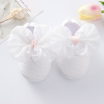 Новородени бебешки копринени обувки с панделка First Walker Shoes Girls Toddler Kids Soft Sole Shoes Есенни зимни обувки